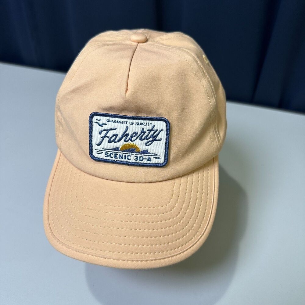 Faherty Scenic 30-A Hat Tan Snapback Trucker Cap Beach Destination Patch OS